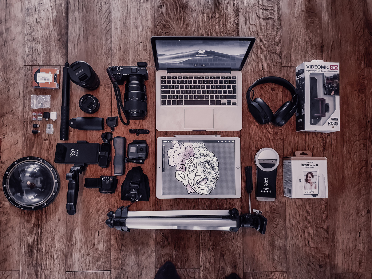 Set of equipment of professional photographer and blogger